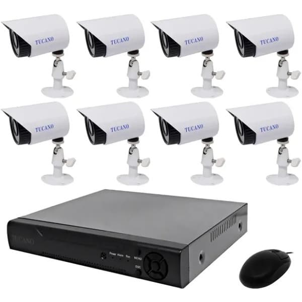 Kit Câmera De Segurança Tucano K16 DVR 8 Câmeras 16 Canais Com Mouse Branco Preto