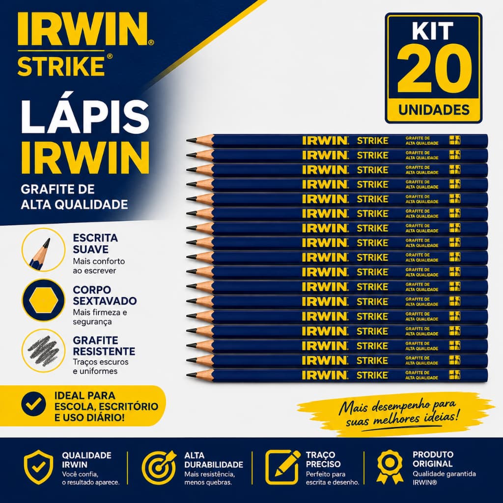 Kit 20 Lápis Para Carpinteiro Marceneiro Pedreiro Madeira Concreto Construção Civil Irwin