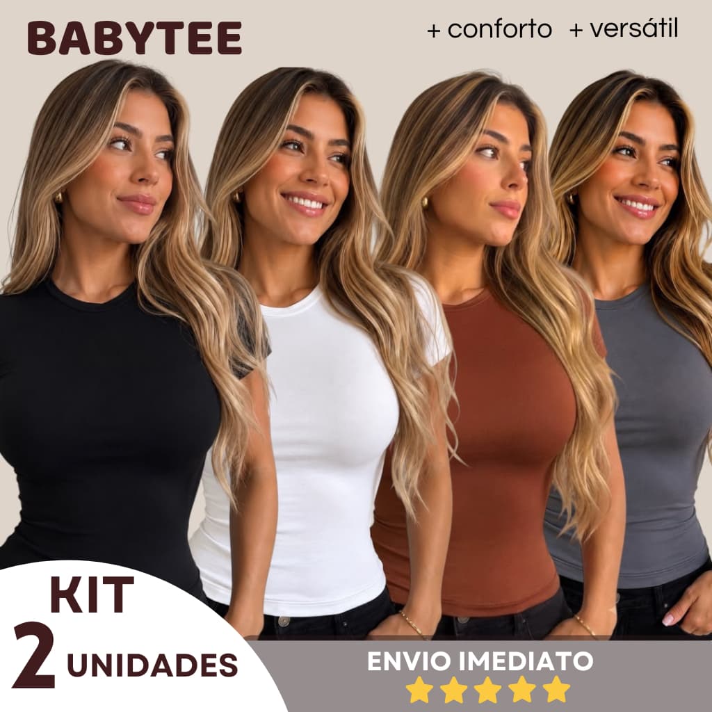 KIT 2 Blusas - Baby Tee Feminina - Blusa Slim Fit Manga Curta - Blusa de Compressao Baby Tee - Academia Dia a Dia