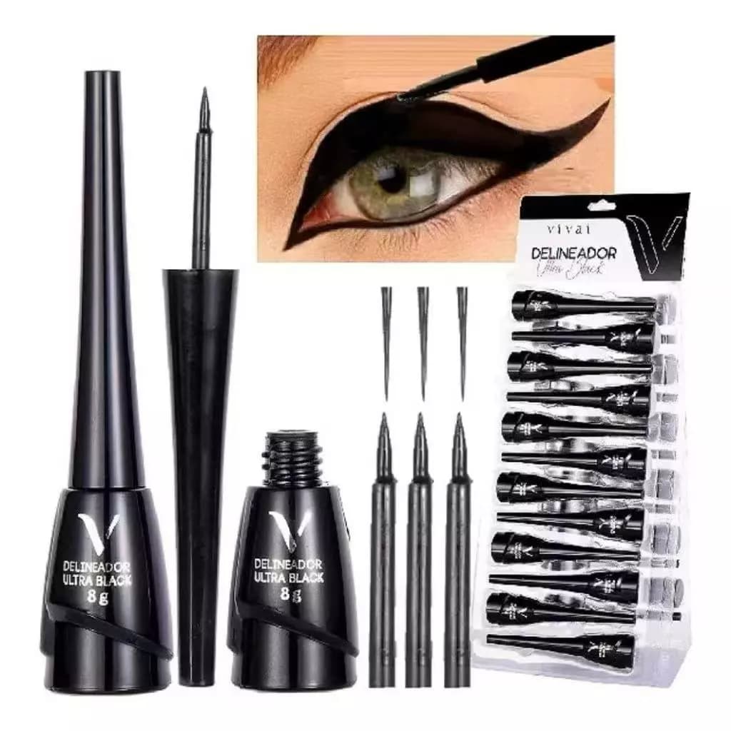 Vivai Delineador Ultra Black Líquido Preto Longa Duração Secagem Rápida Ultra Fix 8g Ponta Fina e Precisa Pigmentação Ót