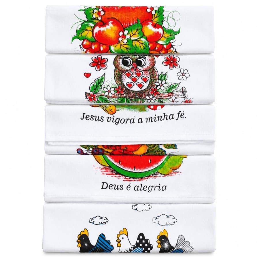 Kit 03 ou 05 Panos de Prato 45x75cm Estampado 100% Algodão Estampas Sortidas Alta Absorção Cozinha Louça Limpeza