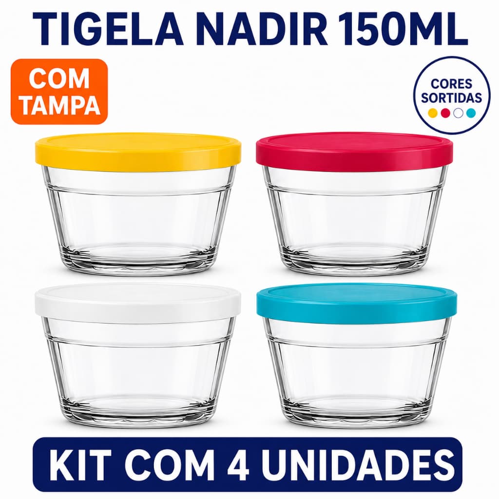 Kit com 4 Tigelas Marinex Americano Com Tampa 150ml - Nadir Figueiredo