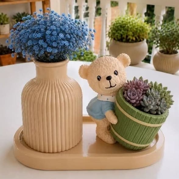 Kit Cachepô Ursinho para Suculentas Vaso Decorativo - Decoração Para Suculentas