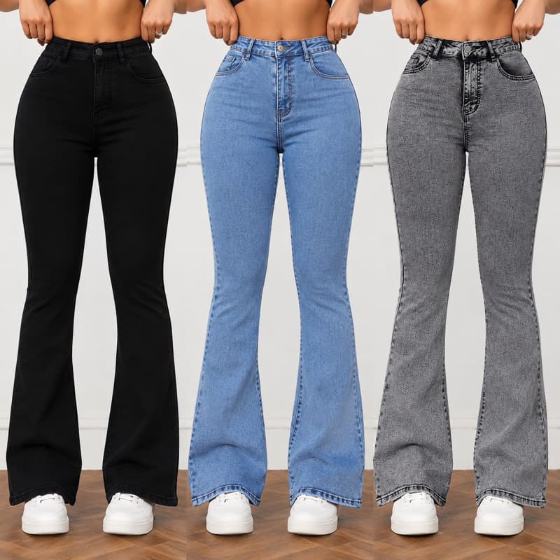 Calça Jeans Flare Feminina Cintura Alta com Elastano Modeladora Empina Bubum Boca de Sino Premium