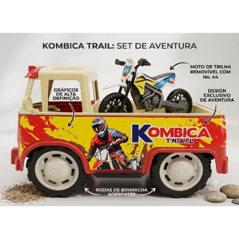 Carrinho Kombica Grande Perua Com Moto Infantil Cor Vermelha Vermelho