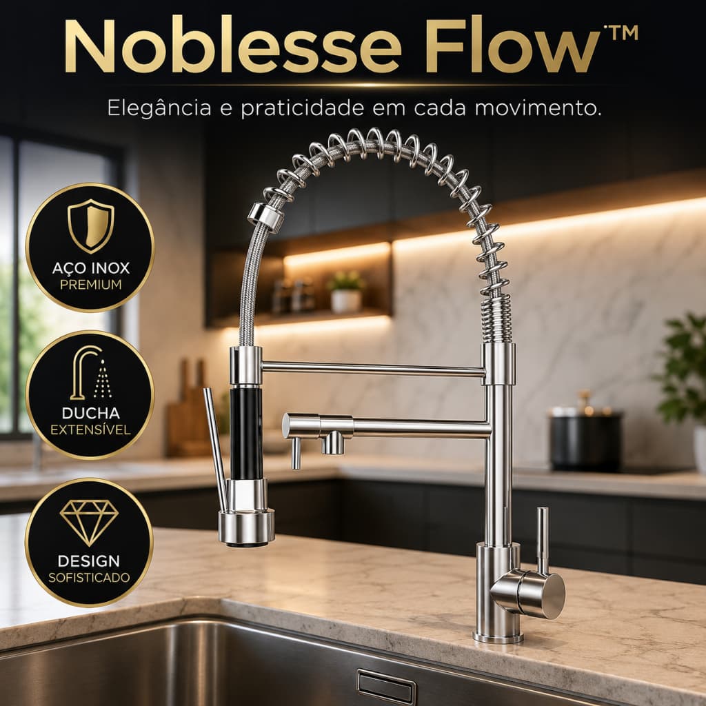 Torneira Gourmet Cozinha Mesa Com Ducha Extensível 51,5cm Aço Inox Flexível Premium