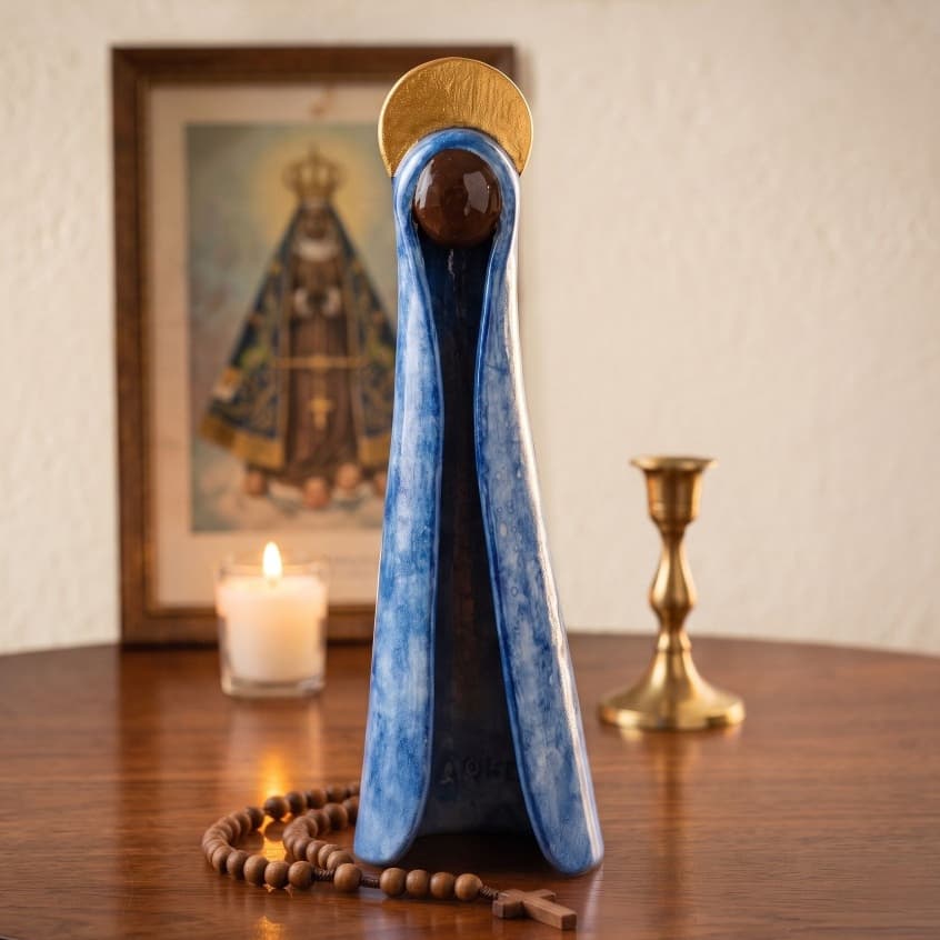 Imagem Nossa Senhora Aparecida em Cerâmica Artesanal Feita à Mão Decoração Religiosa Presente Católico