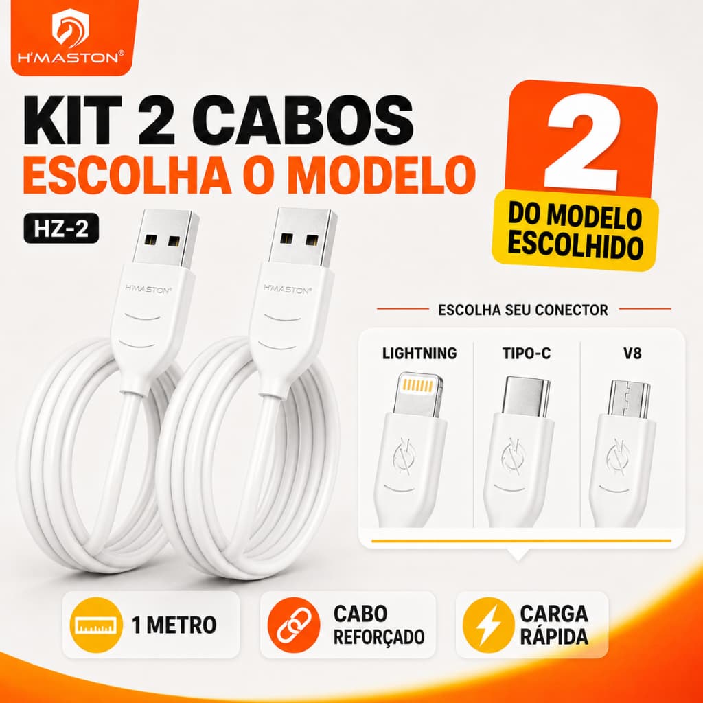 Kit 2 Cabos H'Maston V8/Lightning/TipoC Cabo 4.8A Suporta Carregamento Rápido E Transmissão De Dados