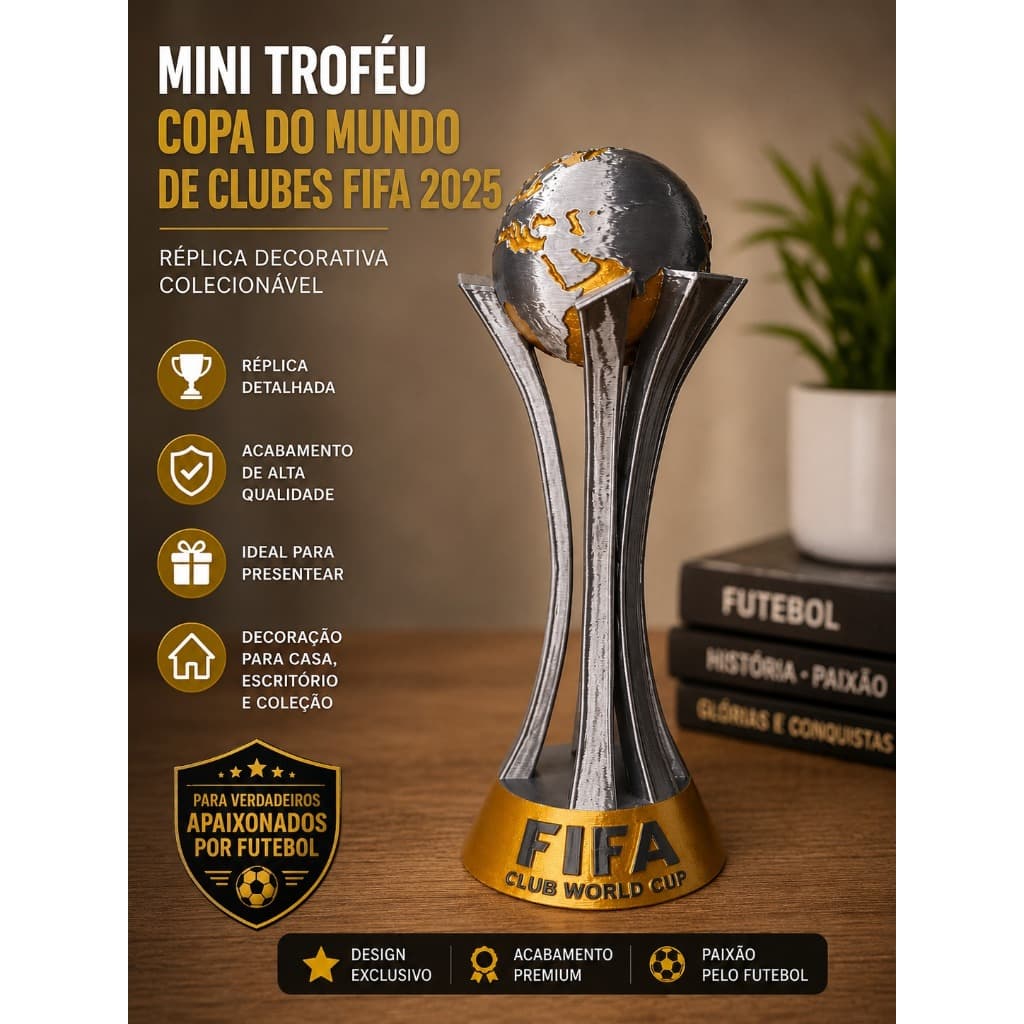 Mini Troféu Copa do Mundo de Clubes FIFA 2025 Réplica Decorativa Colecionável Presente para Fãs de Futebol