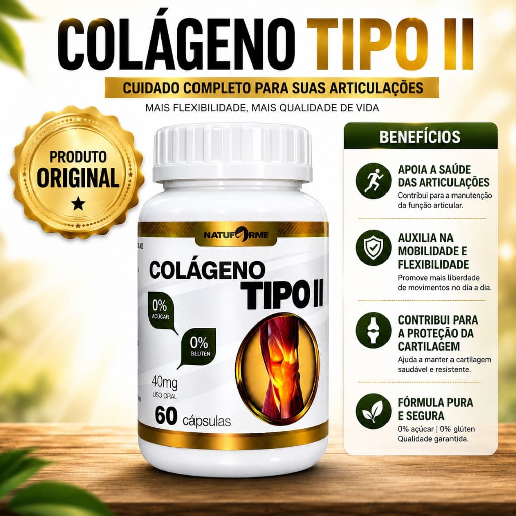 COLÁGENO TIPO 2 para Joelho Artrite Artrose Articulação Cartilagem - POTE PARA 30 DIAS USO