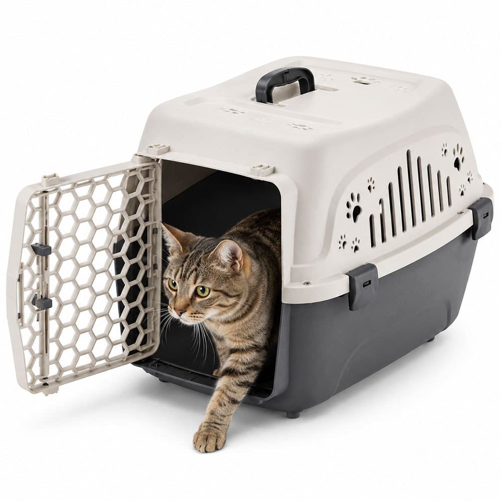 Caixa de Transporte para Gatos e Cães Pequenos, Pet Carrier com Ventilação 360°, Porta Segura e Alça Superior
