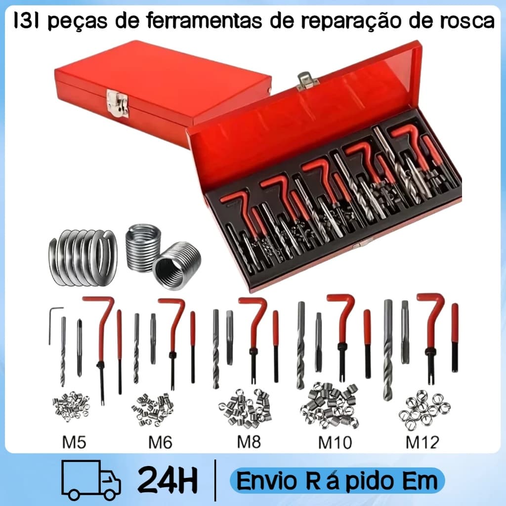 Kit Jogo Helicoil Reparo Rosca Postiça M5-m12 Com 131 Peças