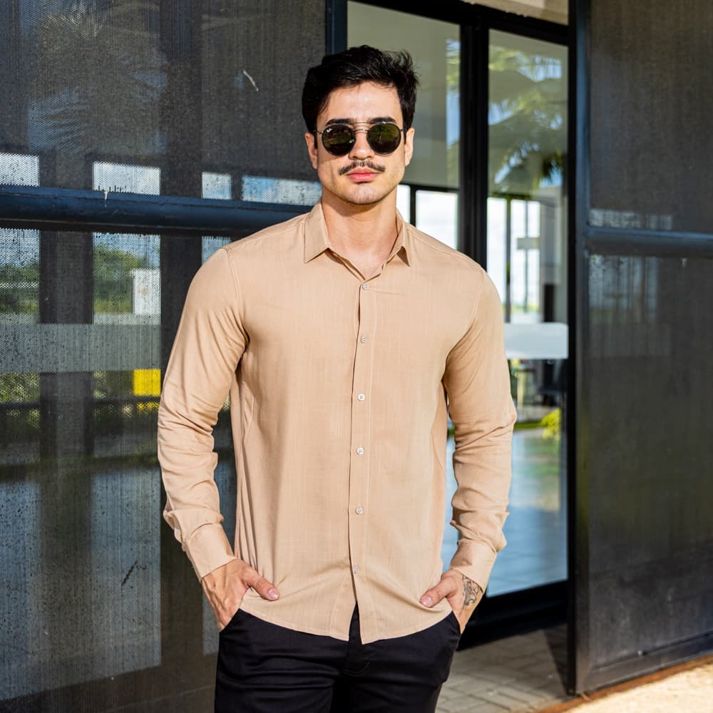 Camisa Social Slim Fit Masculina Manga Longa Premium Elegante Casual