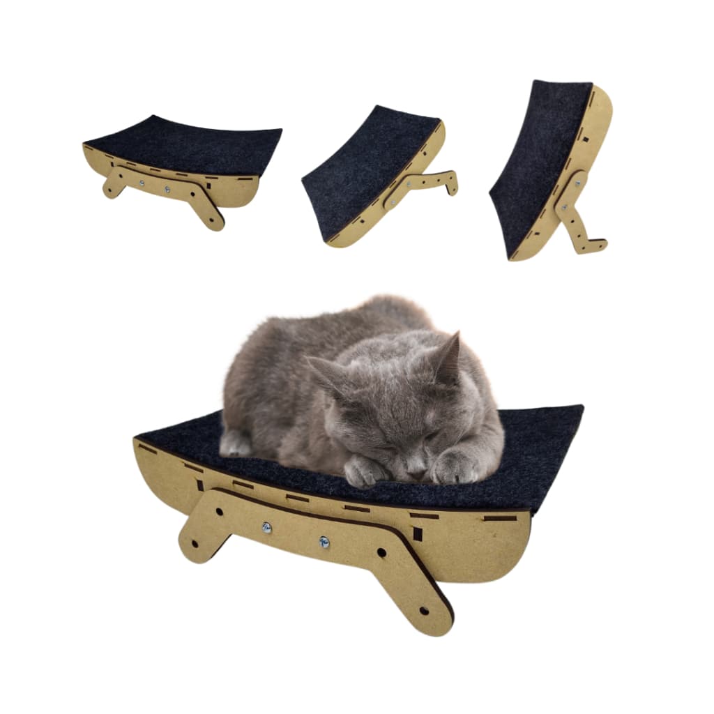 Cama Para Gatos Protetor Sofá Rampa e Arranhador Gato Mdf Preto Carpete Brinquedo MDF
