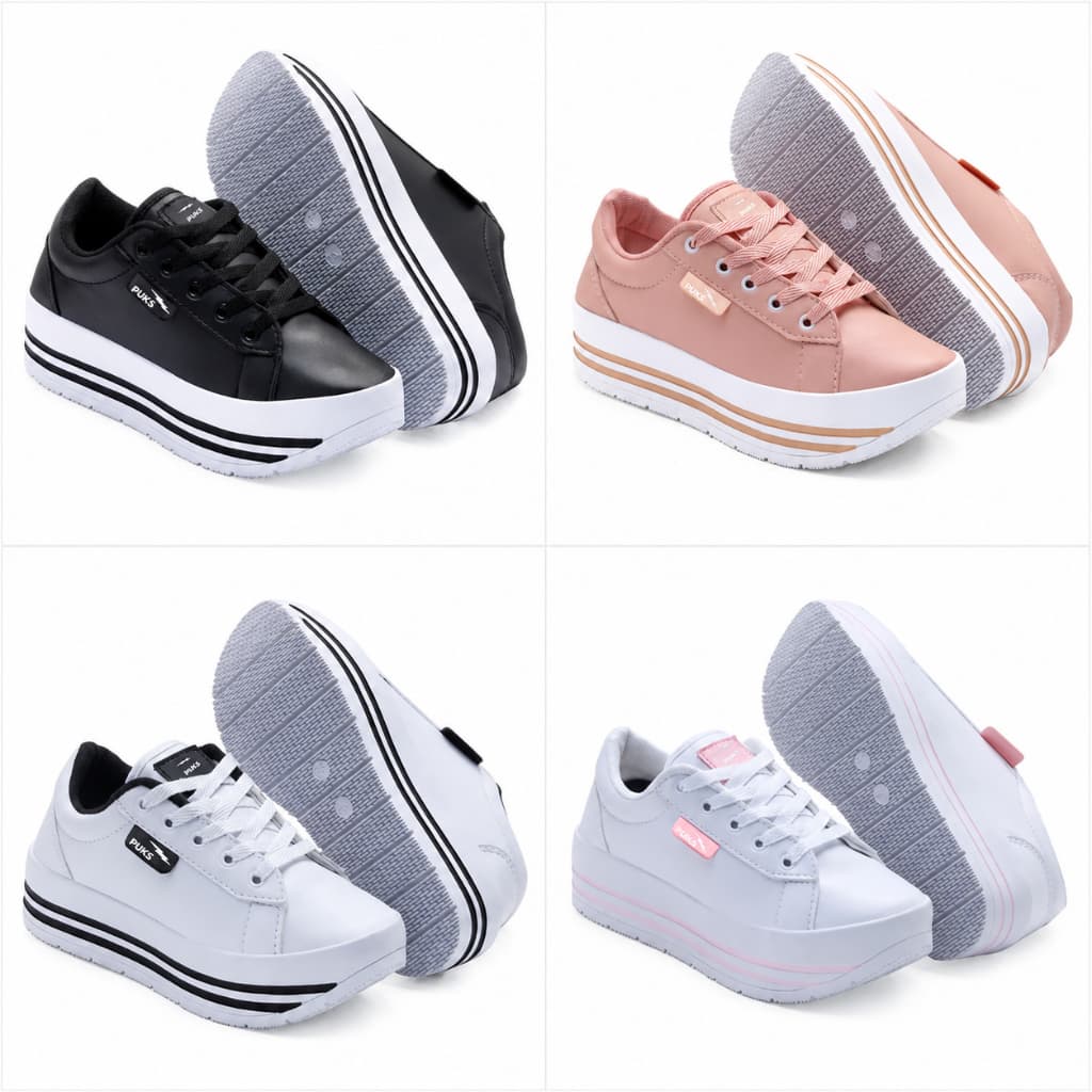 Tênis Plataforma Feminino com Solado Branco Calçados Sintético Rosa Branco Preto Dia a Dia