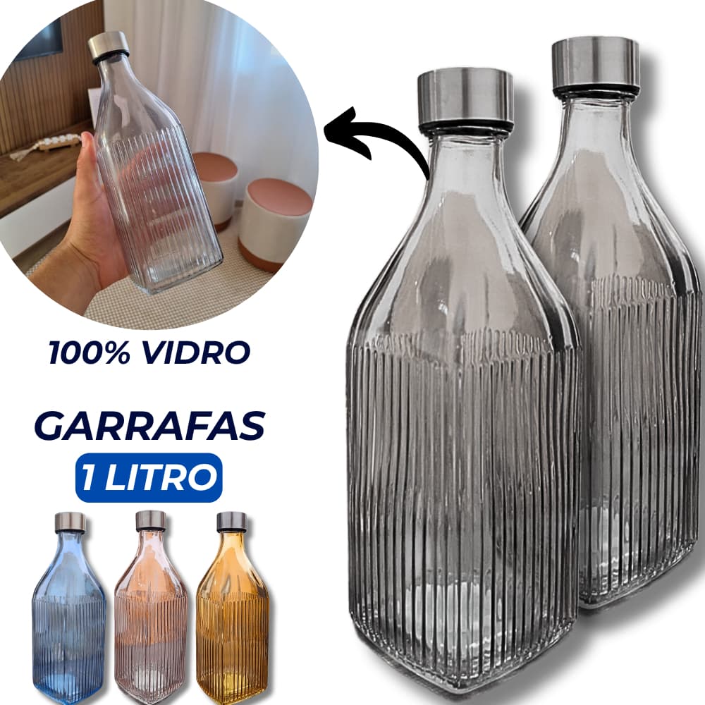Garrafa de Agua Vidro Resistente Hermetica Tampa Inox Agua Suco Garrafinha Jarra Geladeira Mesa Jarra Posta