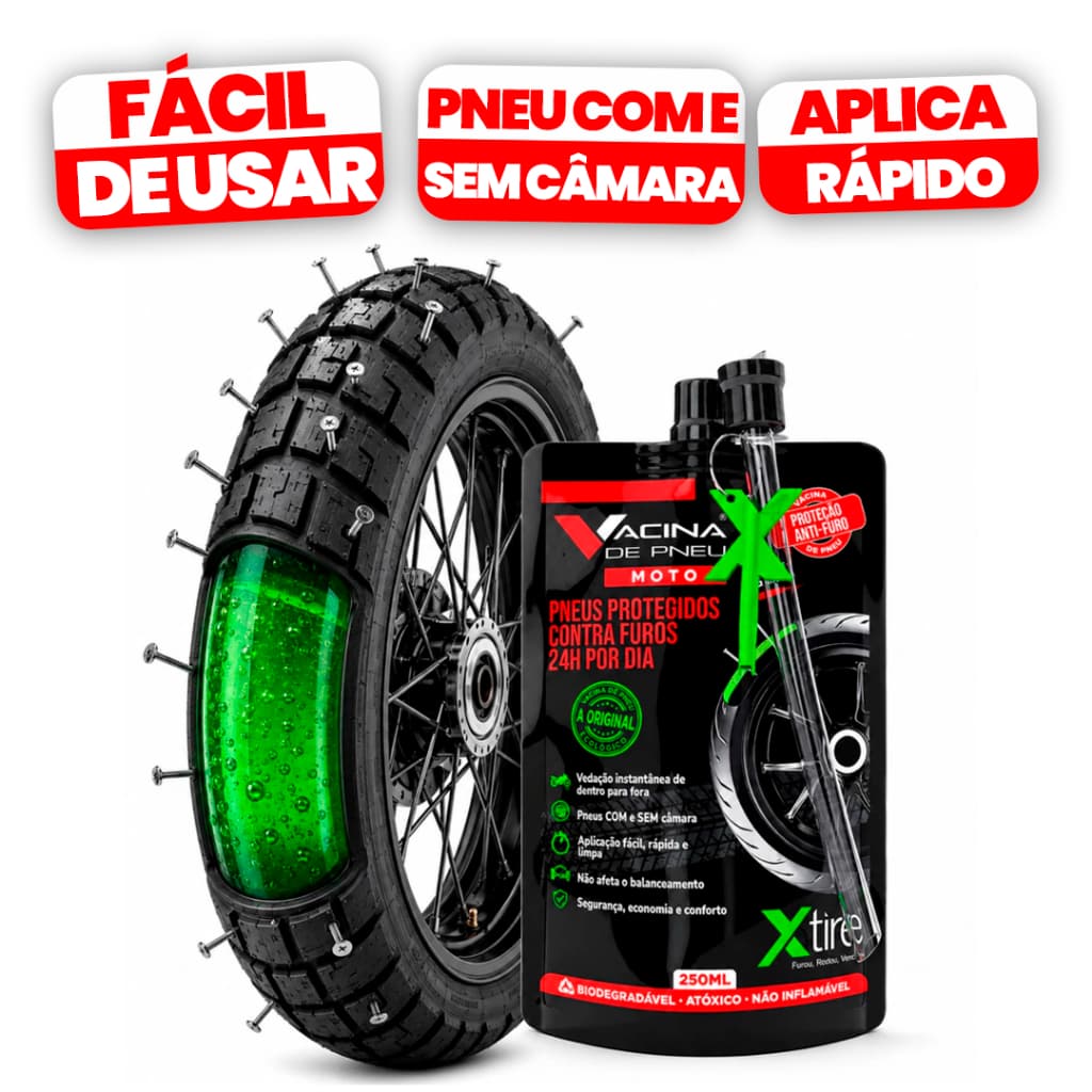 Kit 01/02/03 Vacina De Pneu Moto Xtire 250ml Selante Anti Furo Para Pneus Com Câmara e Sem Câmara Tubeless