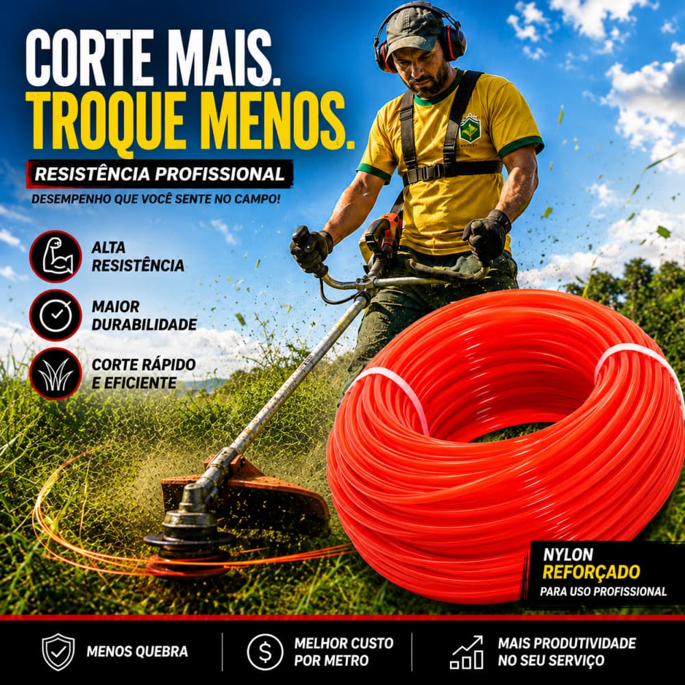 Fio Nylon Para Roçadeira Cortador/Aparador Grama 1,8mm, 2,4mm, 2.7mm 15m, 30m, 45m, 60m