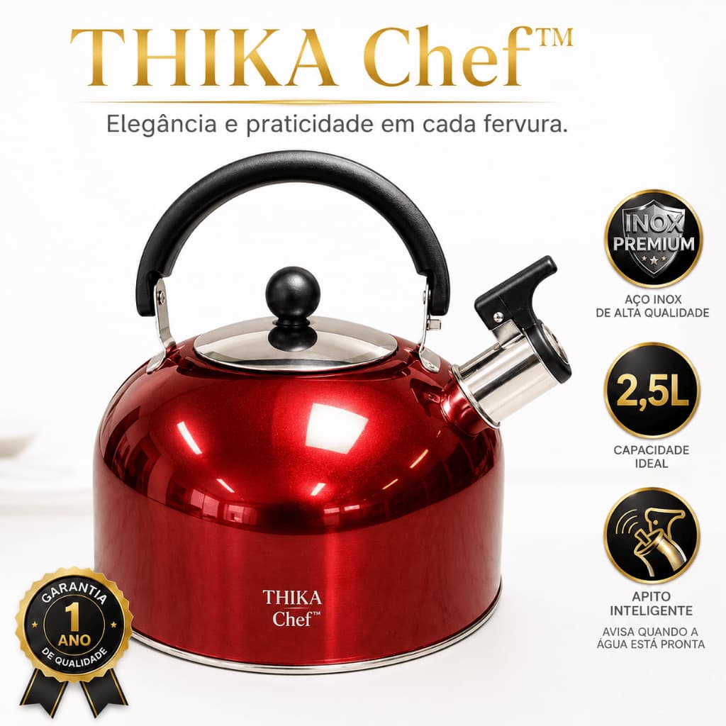 Chaleira 2,5 Litros Aço Inox Premium Apito Fácil limpar Cabo Ergonômico Sortida Ferveu Apita