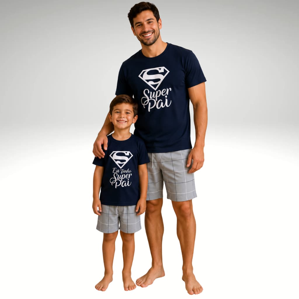 Kit 2 Pijamas Pai E Filho Super Heróis Manga Curta E Short Personagens Oferta
