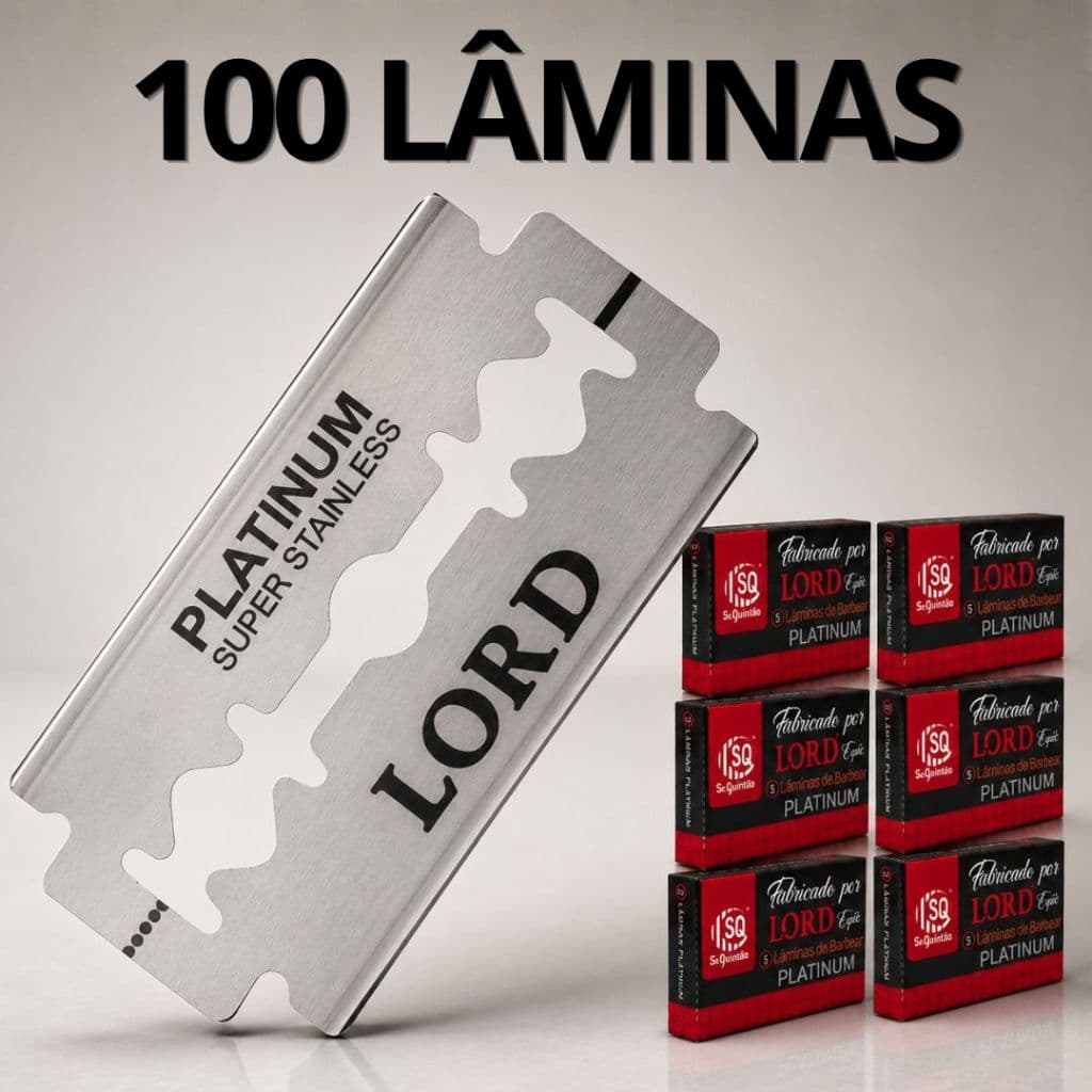 Kit 100 Lâminas Lord Platinum Para Barbeiros Profissional | Gillette Egípcia Aço Inox Durável