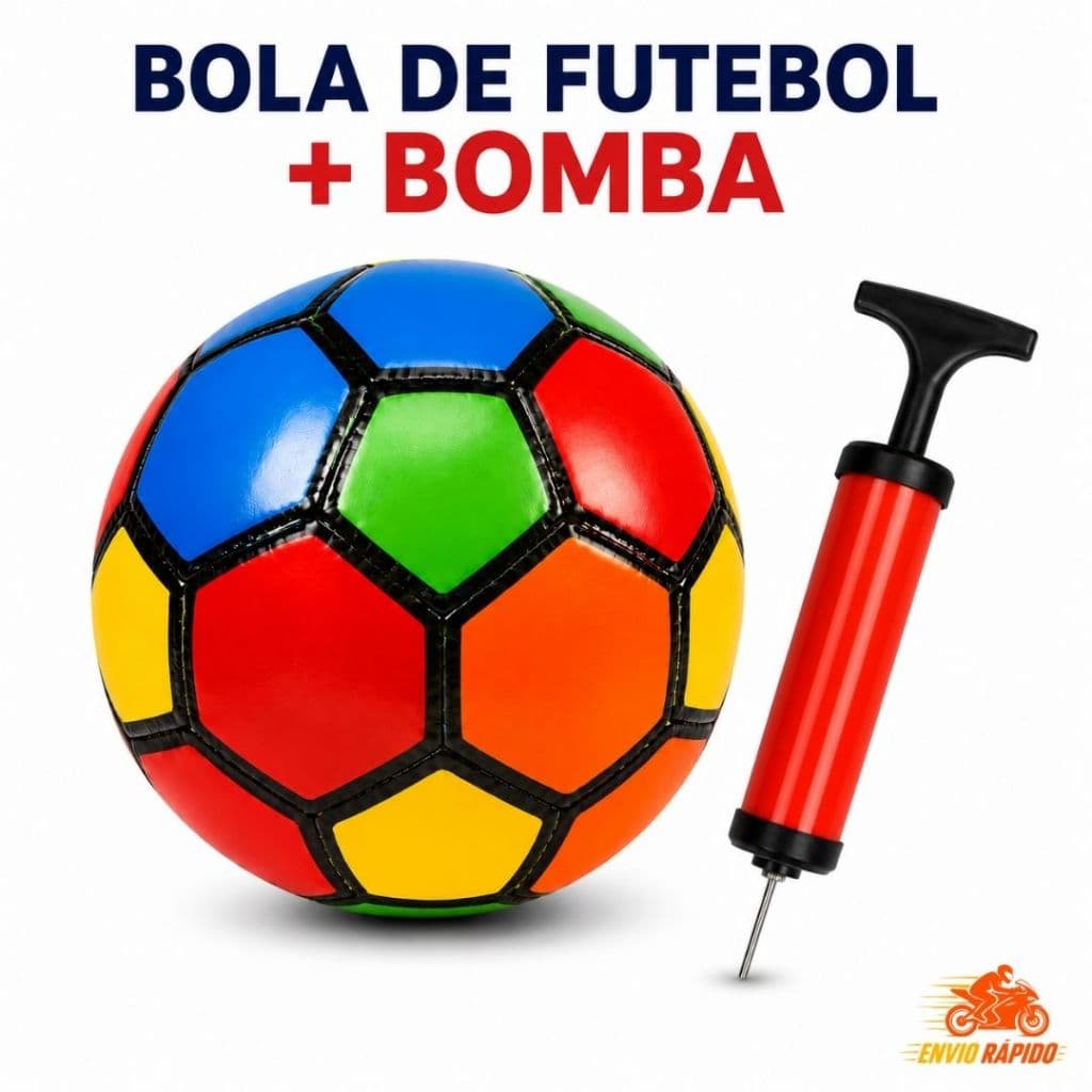 Bola de Futebol Colorida + Bomba Para Inflar Ideal Para Crianças Adultos Treino Campo Praia Parque