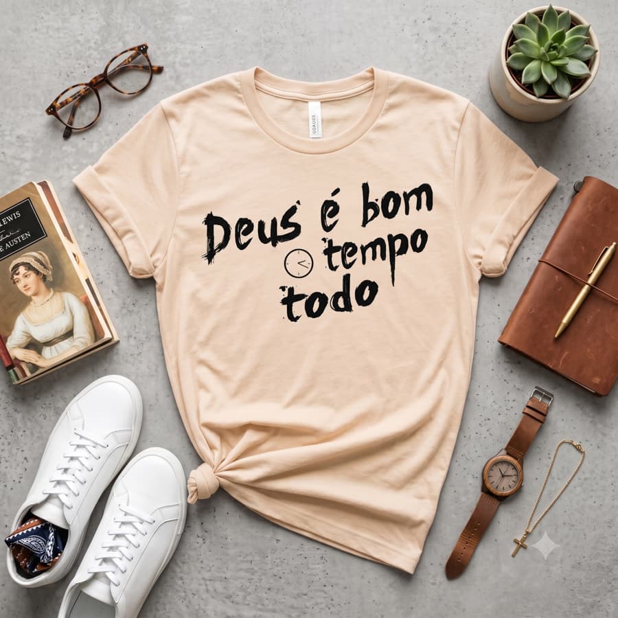 Blusa T-shirt 100% Algodao Premium Camiseta Feminina Deus e Bom Tempo Todo Camisa