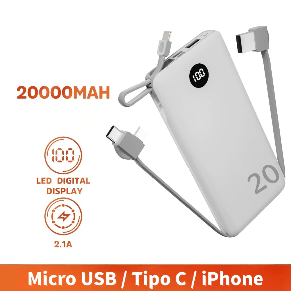 Power Bank Carregador Portátil 20.000mAh Digital compatível com iPhone e Samsung MOBY LUX
