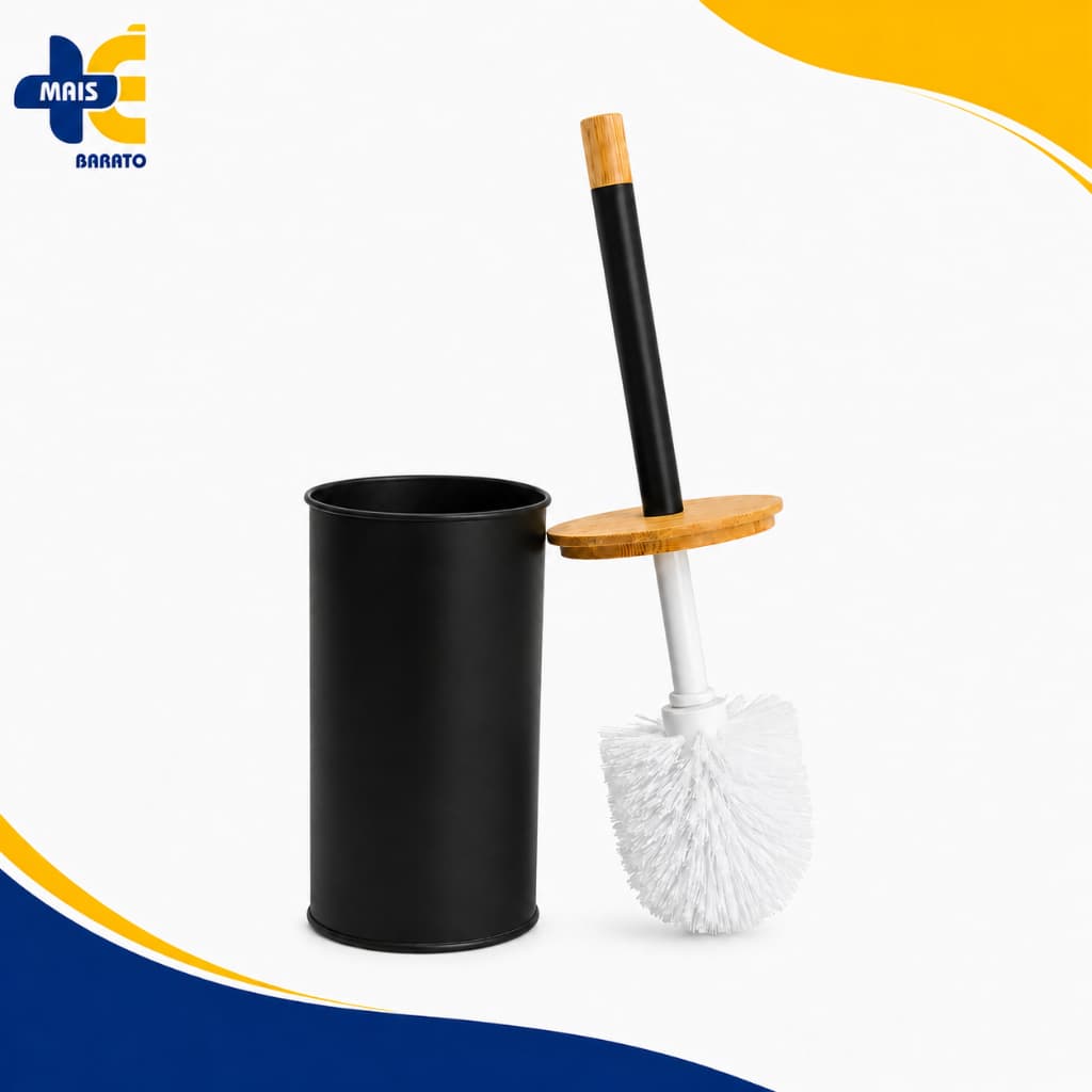 Escova Vaso Sanitária com Tampa de Bambu Suporte Higiênico Moderna para Banheiro Preta ou Branca