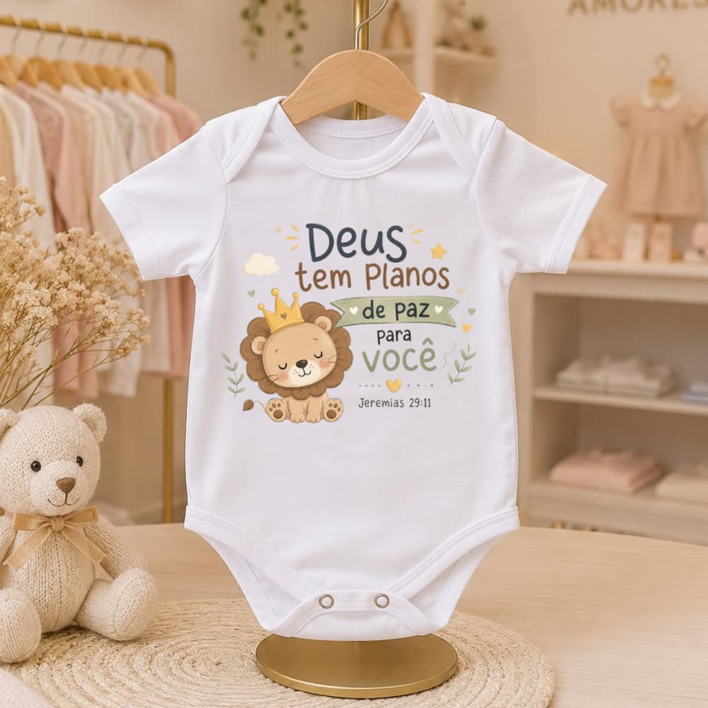 Body de Bebê Estampado Biblíco Frase Cristã Macio com Botão de Pressão Gola  Envelope de Qualidade para Passeio Verão
