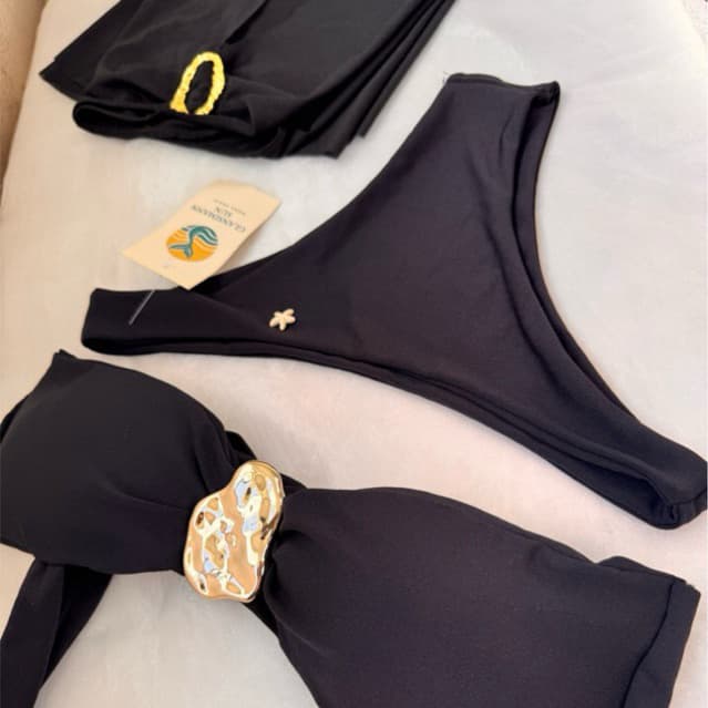 Biquini + Saida de praia em tule Preto