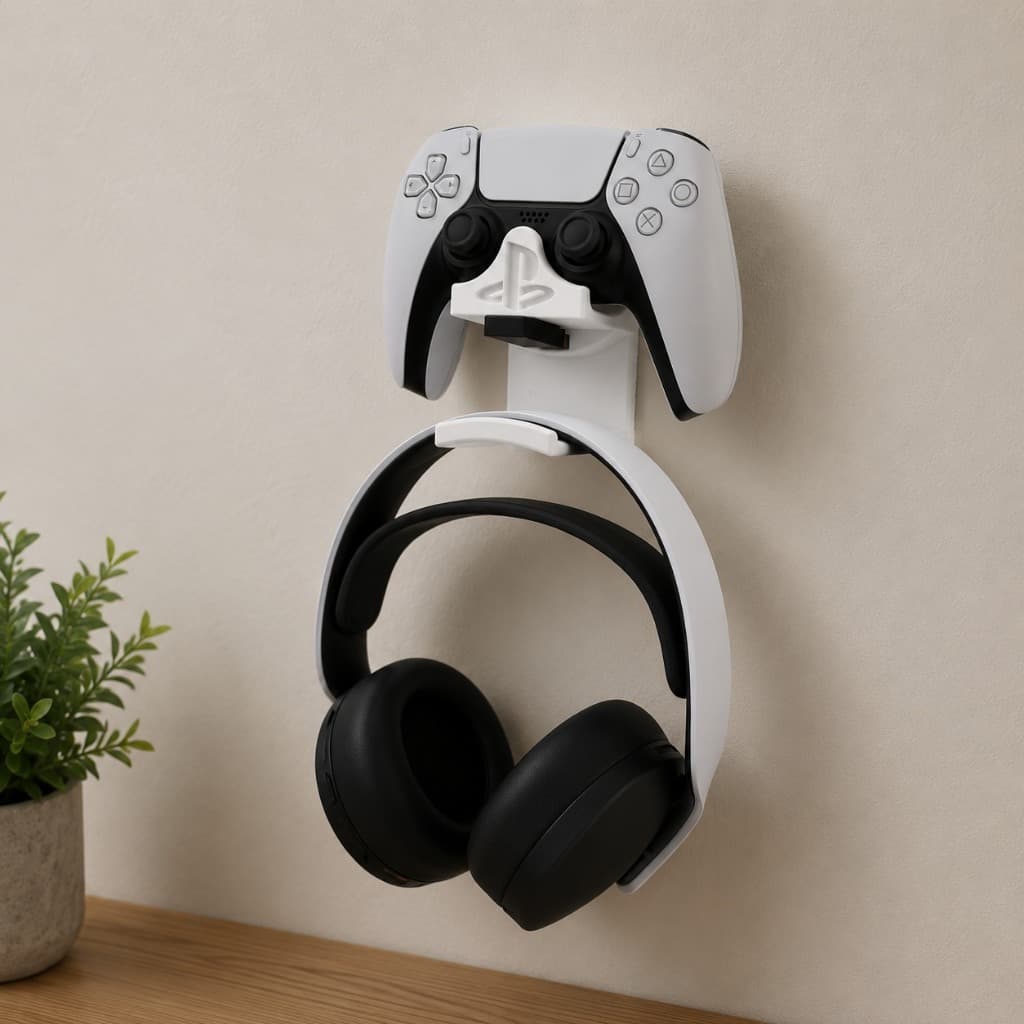 Suporte de parede para controle e Headset - Modelo PS5 - Suporte 2 em 1 para controle e headset.