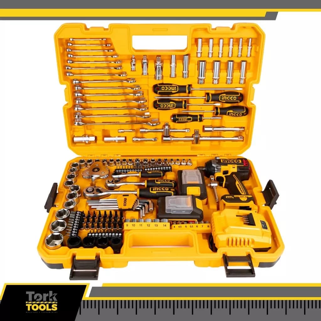 Kit Chave De Impacto Ingco 20V Brushless  550Nm  1/2 172 Peças 2 Baterias 4Ah E Maleta HKTHP41723-9