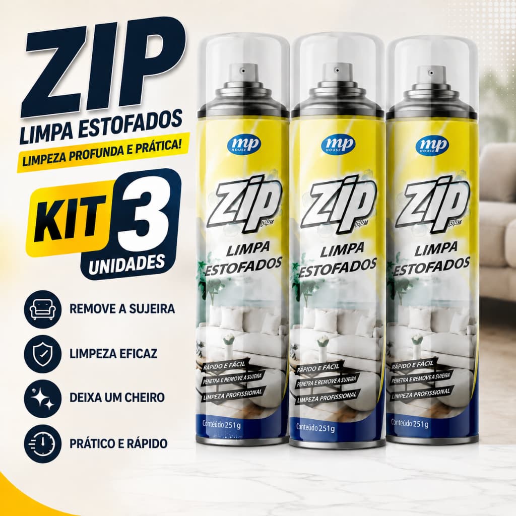 Limpa Estofado Spray Tira Mancha Sofá Tapete Carpete Carro Zip MP 250g Kit com 3 Unidades