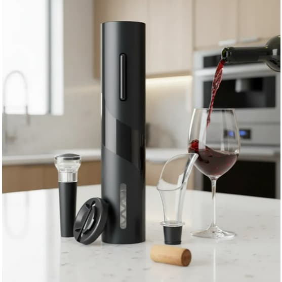 Kit Abridor De Vinho Elétrico 4 Em 1 Saca Rolhas Automático Com Tampa A Vácuo Cortador De Lacre Aerador