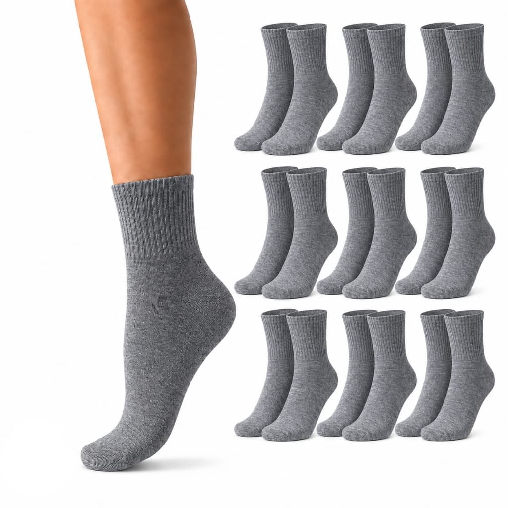 Kit 12 Pares Meia Cinza Cano Alto Casual