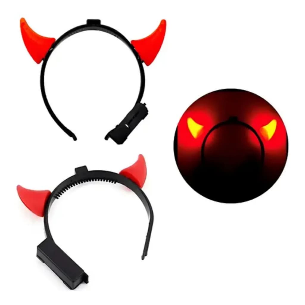 Arquinho Diabinho com Led Tiara Demônio Diabinha Chifre Luminoso