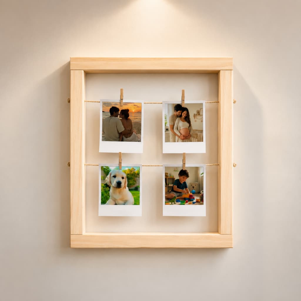 Porta Mini Fotos Quadro Parede Madeira Estilo Varal Decoração C/ + Pregadores