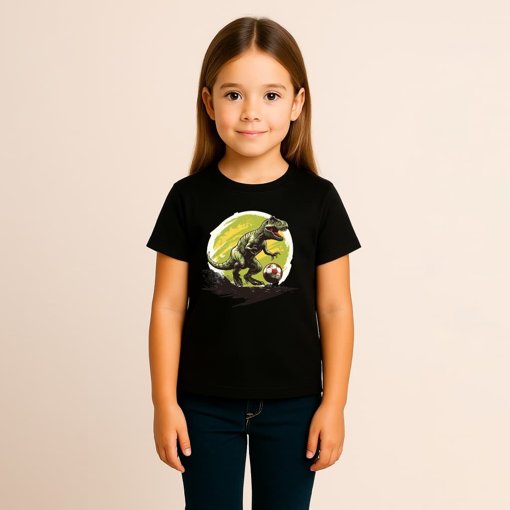 CAMISETA INFANTIL MENINA ALGODÃO DINOSSAURO FUTEBOL BOLA JOGADOR (3)
