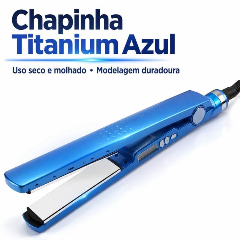 Prancha Alisador de Cabelo Chapinha Profissional Bivolt 450°F / 232°C Azul Nano Titanium