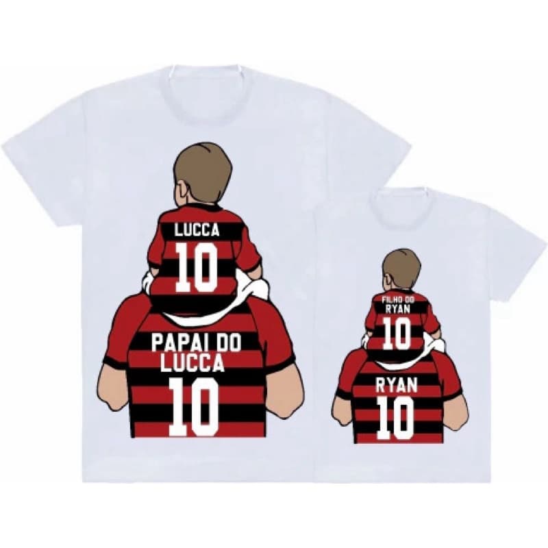👕 Kit 2 Peças Pai e Filho - Estampa Criança no Ombro (Personalizado com Seu Time!)