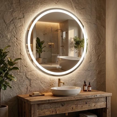 Espelho Decorativo Redondo 75cm com LED 3 Tons Orgânico Desembaçador Penteadeira Banheiro Quarto