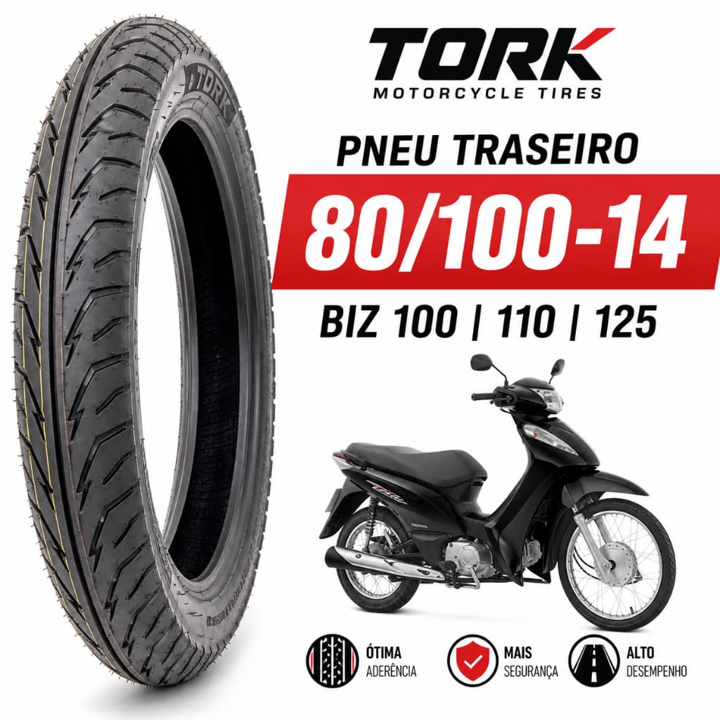 Pneu Traseiro 80 /100-14 Moto Biz 100 110 125 Tork