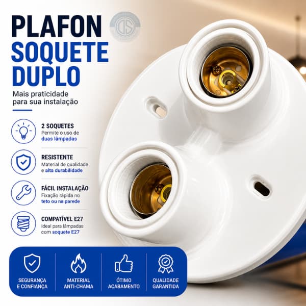 Plafon de Sobrepor Duplo Luminária de teto com 2 Soquetes E27