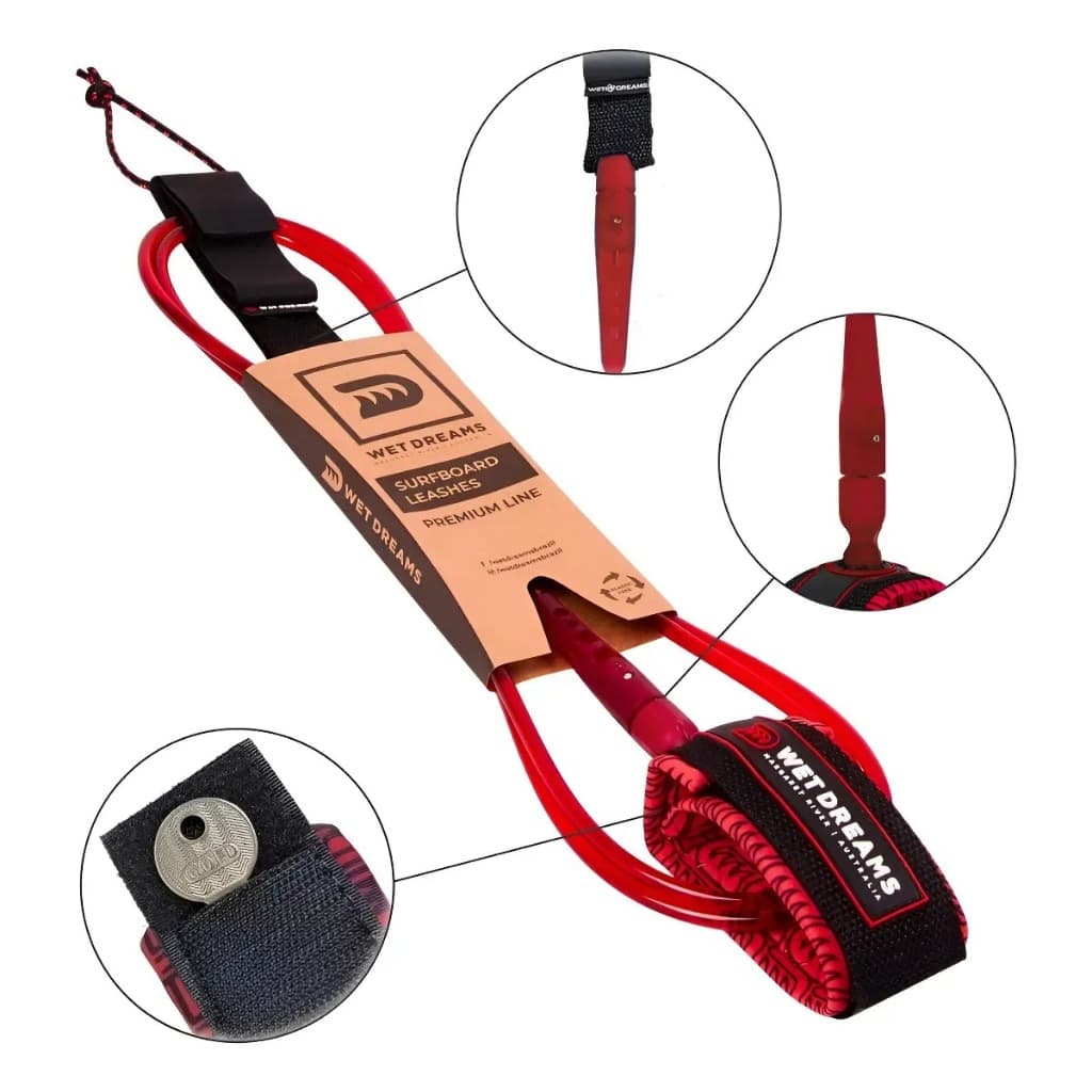 Leash Force One 6'6'' X 7mm - Surf Premium Line - Wet Dreams Vermelho