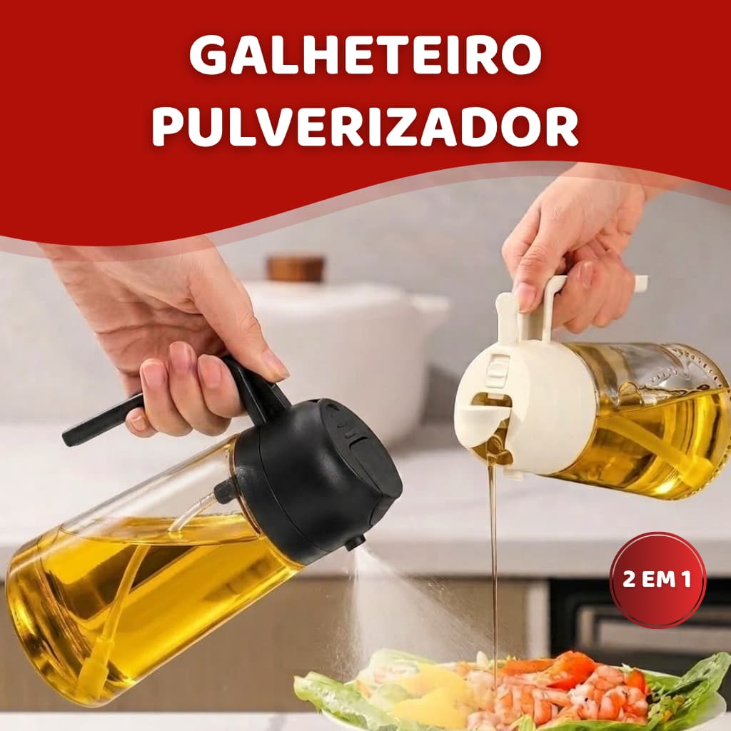 Galheteiro Pulverizador Borrifador 2 em 1 de Óleo e Azeite de Cozinha 470ml – Garrafa Spray com bico dosador, controle d