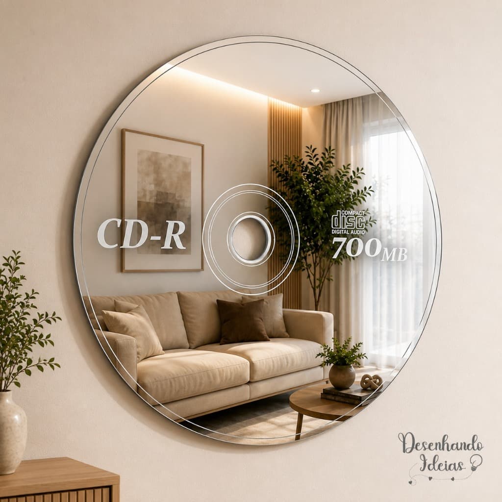 Espelho CD/DVD 20cm em Acrílico Espelhado Decoração para Quartos e Parede Estilo Vinil