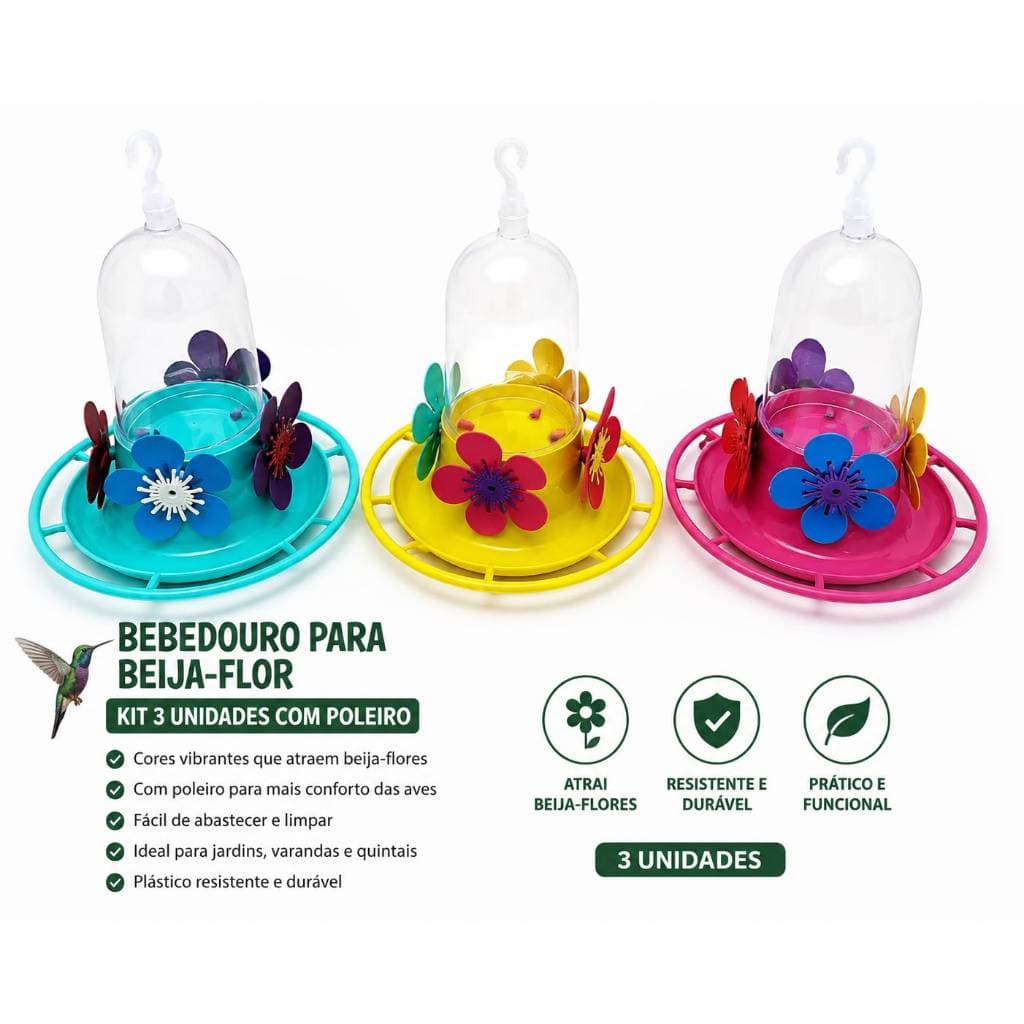 Bebedouro Beija-flor Super luxo c/poleiro kit com 3 unidades