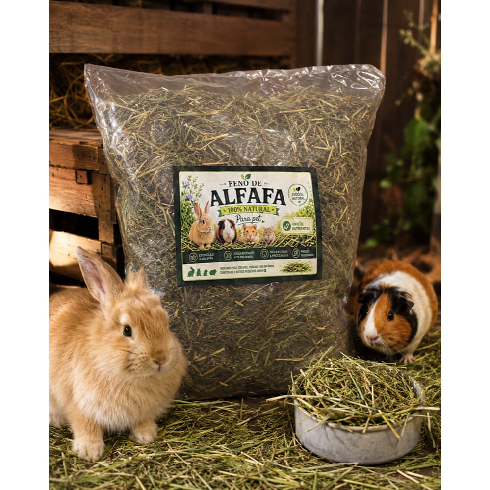 Feno de Alfafa para Pet 1kg – Rico em Fibras e Nutrientes para Roedores