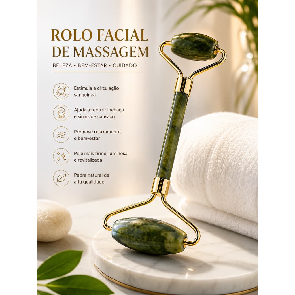 Rolo Facial Massageador de Pedra Natural – Massageador Facial Dupla Face